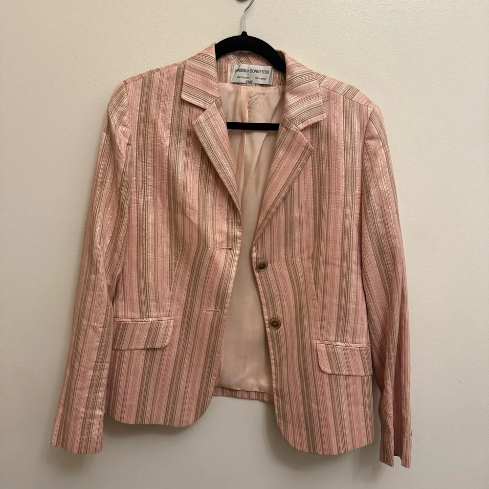 Maison de Bonneterie Blazer 42 Pink Metallic Stripe Amsterdam Designer Jacket